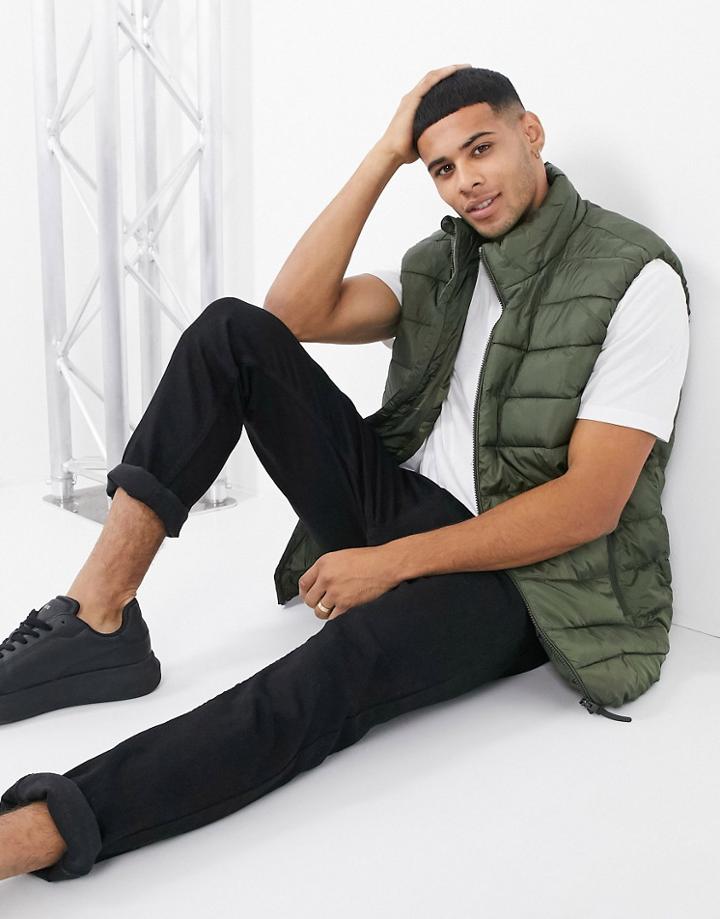 Selected Homme Quilted Vest In Recycled Khaki-green