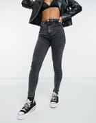 Bershka High Rise Skinny Jean In Washed Black