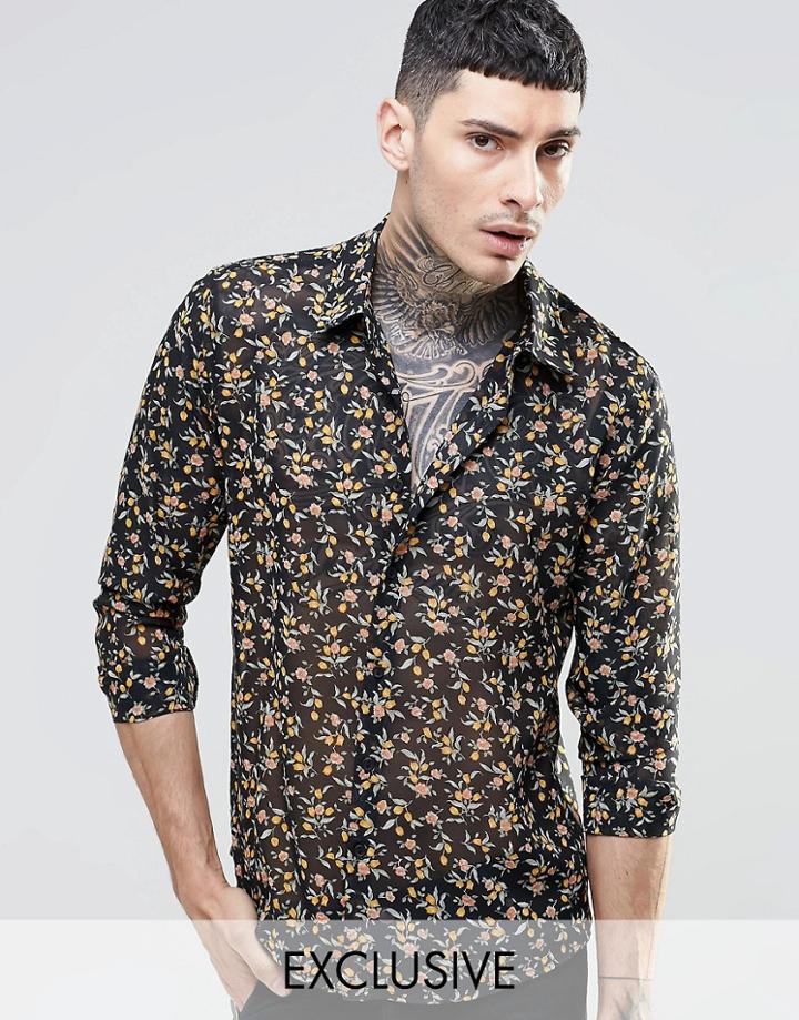 Reclaimed Vintage Chiffon Shirt In Floral Print In Regular Fit - Black