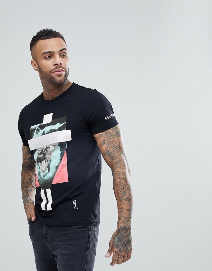 Religion T-shirt With Jaguar Print - Black
