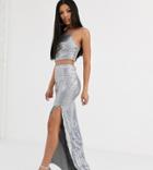 Flounce London Maxi Skirt Coord In Silver