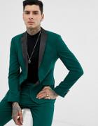 Asos Design Super Skinny Tuxedo Suit Jacket In Jasper Green - Green