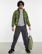 Pull & Bear Puffer Jacket In Khaki-green