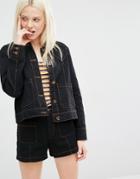 Monki Dark Denim Jacket - Black