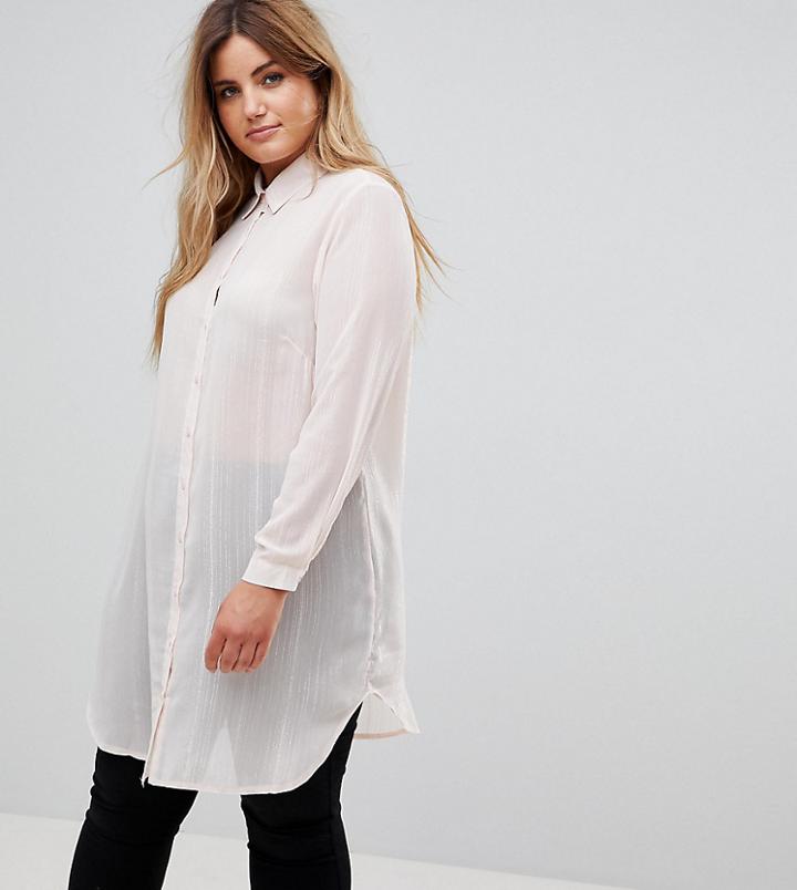New Look Curve Lurex Pink Stripe Shirt - Pink