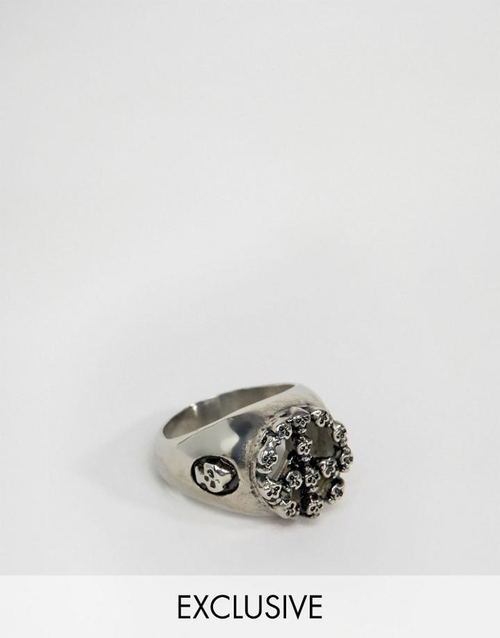 Reclaimed Vintage Peace & Skull Ring In Silver - Silver