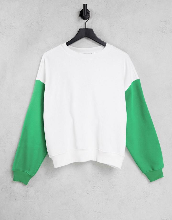 Asos Design Cocoon Sweatshirt With Contrast Sleeve In White