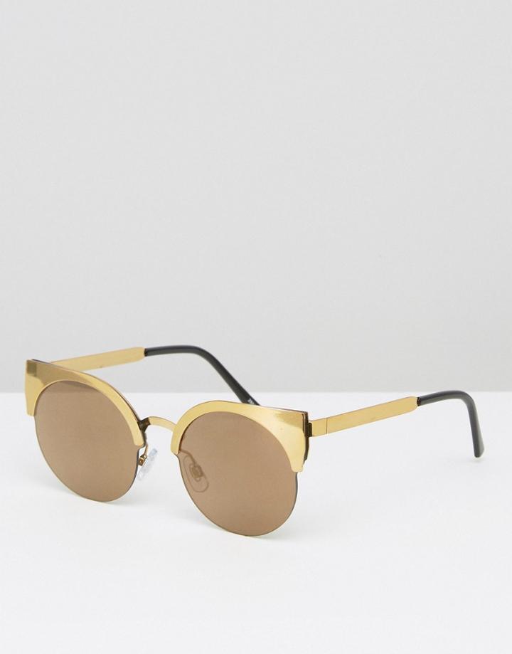 Monki Metal Cateye Sunglasses - Gold