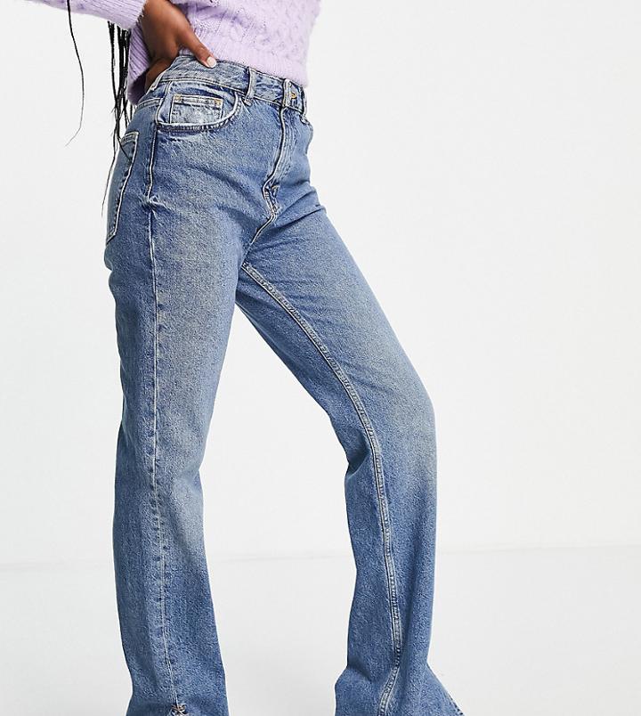 Pull & Bear Tall 90s Straight Leg Jean With Split Hem In Blue