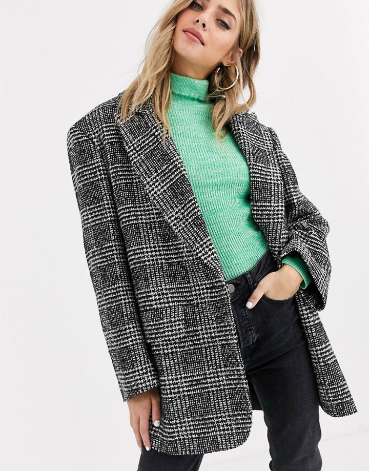 Asos Design Prince Of Wales Grandad Coat
