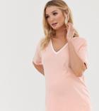 Asos Design Maternity Tipped V Neck T-shirt In Pink - Pink