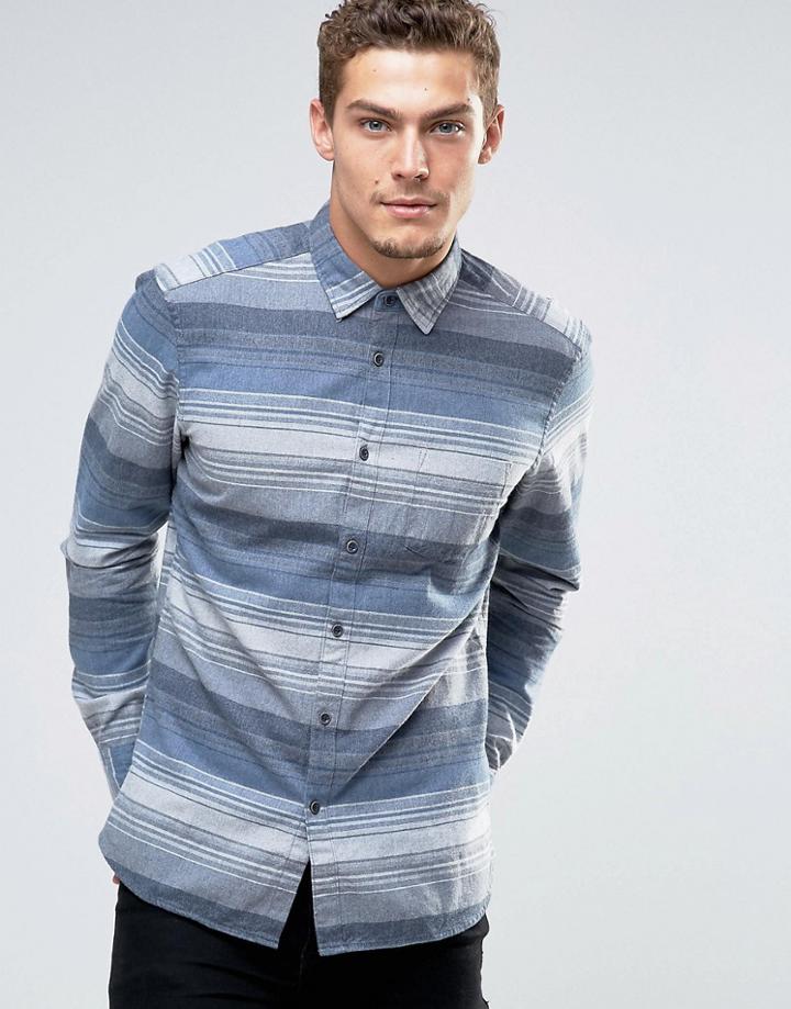 Esprit Twill Striped Shirt In Slim Fit - Blue