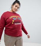 Daisy Street Plus Relaxed Sweatshirt With Vintage Print - Red