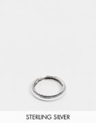 Asos Design Sterling Silver Band Ring With Textured Edge In Burnished Silver