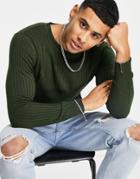 Gianni Feraud Muscle Fit Ribbed Crew Neck Sweater-green