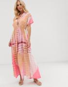 Aratta Contrast Tie Dye Maxi Dress With Tie Waist-orange