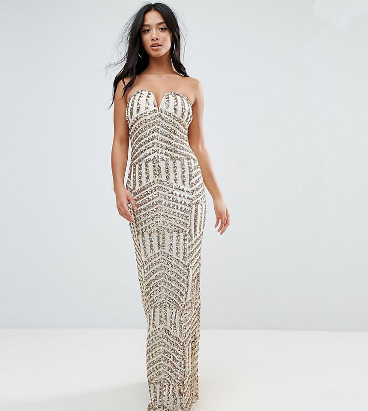 Tfnc Petite Bandeau Sequin Maxi Dress - Gold