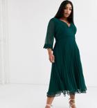 Asos Design Curve Pleated Midi Dress With Lace Inserts