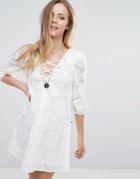 Lunik Lace Up Front Dress - White