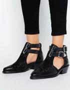 Asos Arrow Leather Western Cut Out Boots - Black