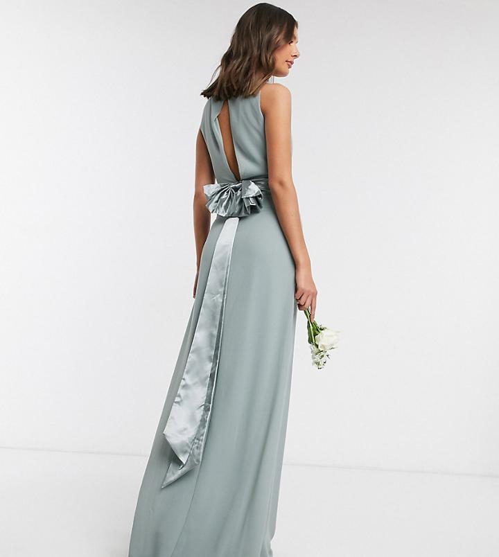 Tfnc Tall Bridesmaid Cowl Neck Bow Back Maxi Dress Dress In Sage-green