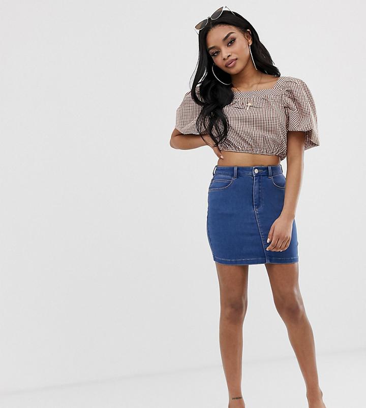 Missguided Petite Superstretch Denim Mini Skirt In Blue - Blue