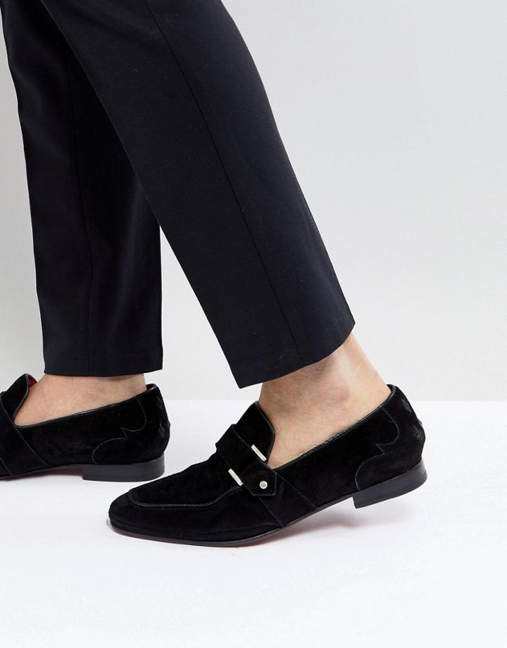 Jeffery West Martini Suede Buckle Loafers - Black