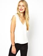 Asos Peplum Top With V Neck And Woven Panel - White $20.50