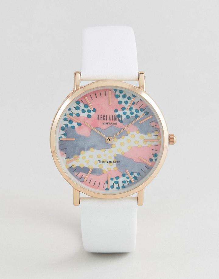 Reclaimed Vintage Inspired Polka Leather Watch In White 36mm Exclusive To Asos - White