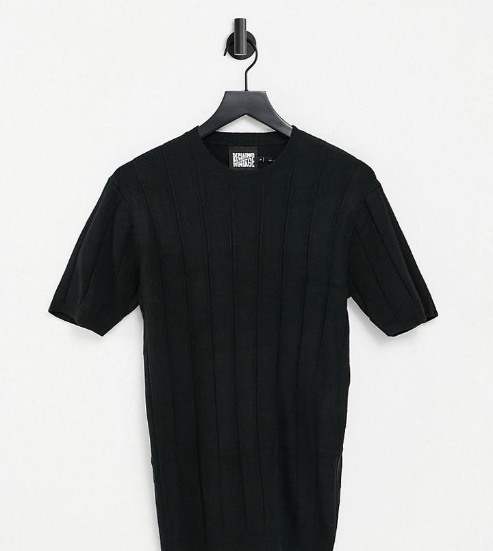 Reclaimed Vintage Inspired Knitted Muscle Fit Short Sleeve Top In Black-white