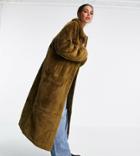 Asos Design Tall Borg Button Through Coat In Olive-green