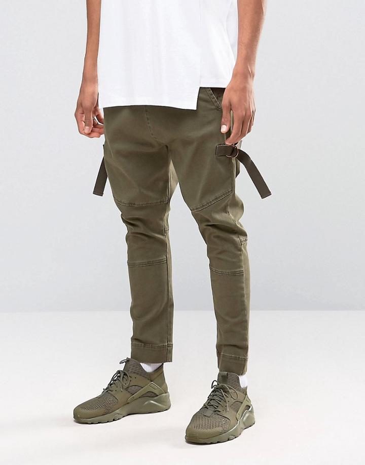 Asos Drop Crotch Joggers With Taping In Light Khaki - Green