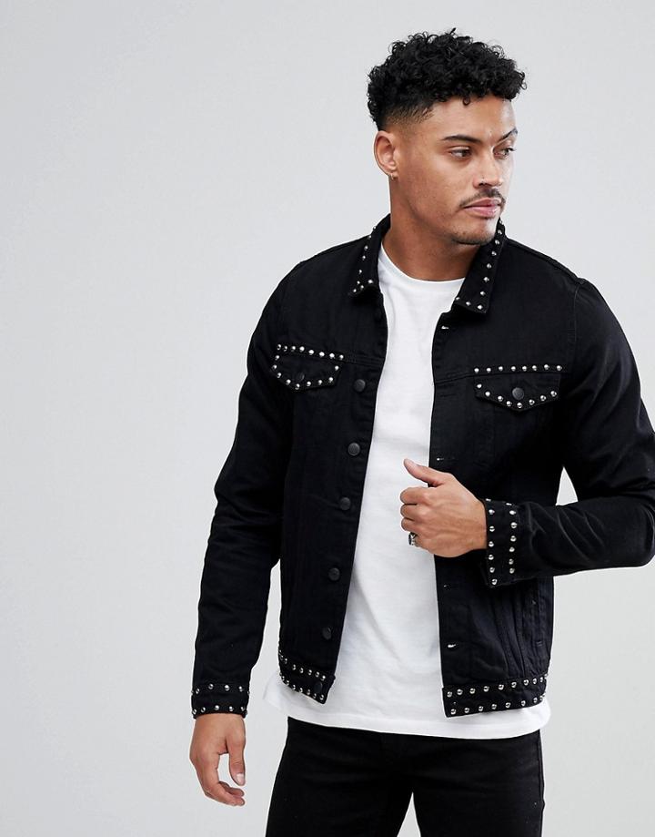 Just Junkies Studded Denim Jacket-black