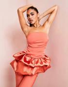 Asos Luxe Bubble Hem Bandeau Tunic Top In Rust - Part Of A Set-brown