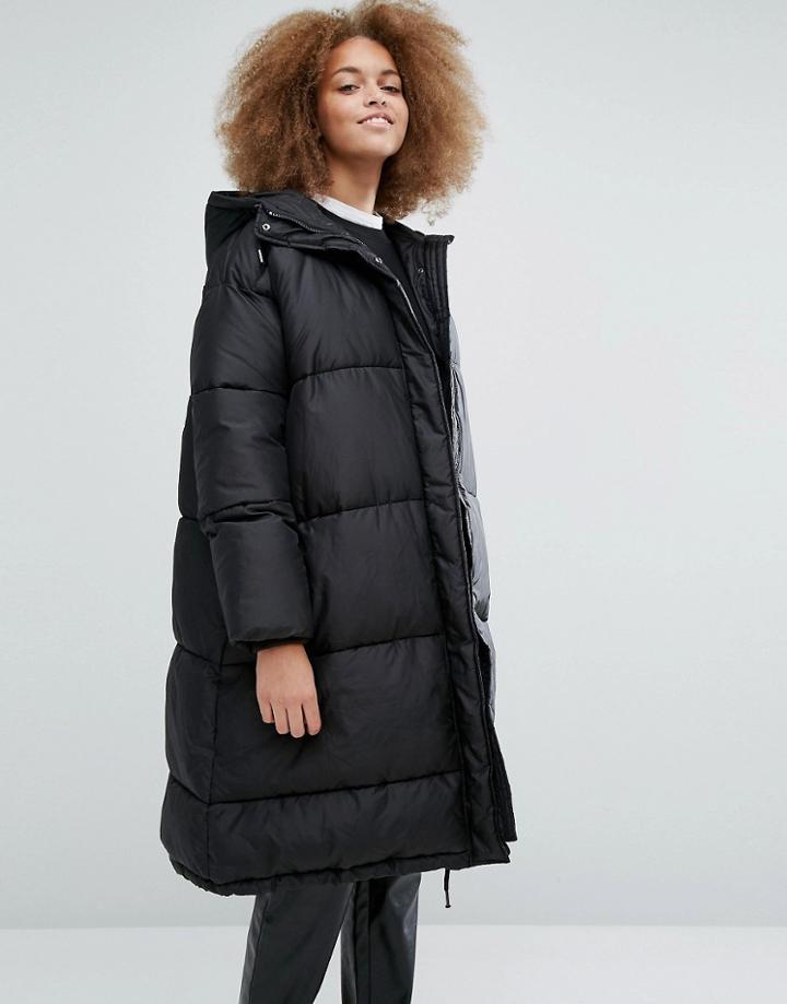 Monki Exclusive Padded Hooded Jacket - Gray