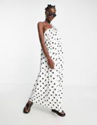River Island Polka Dot One Shoulder Maxi Dress In White