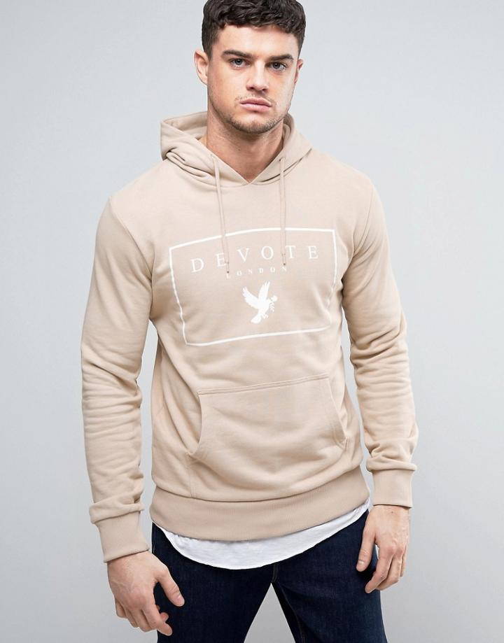 Devote Hoodie In Stone With Logo - Beige