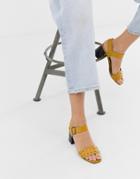 New Look Leather Look Stud Low Block Heeled Sandal In Ochre - Yellow