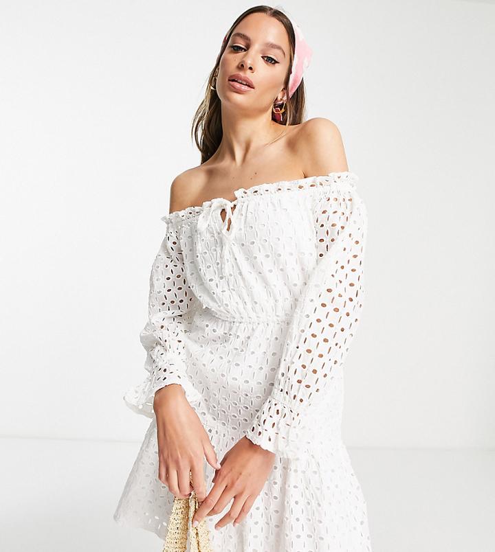 Influence Tall Broderie Off Shoulder Mini Dress In White