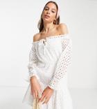 Influence Tall Broderie Off Shoulder Mini Dress In White
