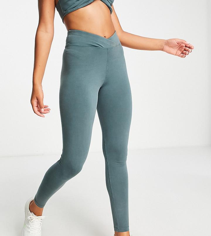Hiit Wrap Waist Leggings In Washed Teal-blue