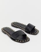 Asos Design Foxhill Premium Studded Flat Leather Sandals-black