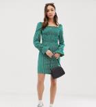 Glamorous Tall Dress With Puff Sleeves In Pinstripe-green