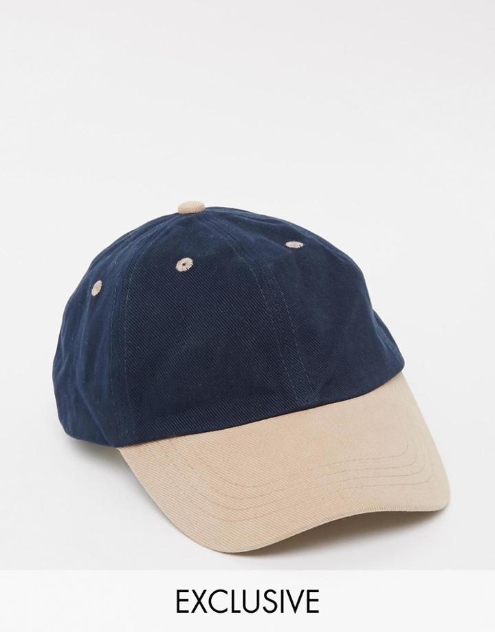 Reclaimed Vintage Baseball Cap With Contrast Peak - Navy
