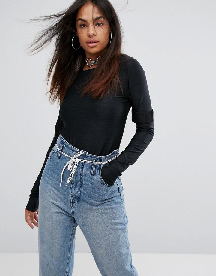 Back By Ann Sofie Back Round Logo Elasticated Long Sleeved T-shirt - Black