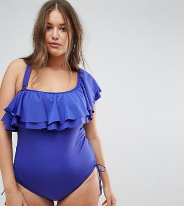 Monif C Navy Frill Swimsuit - Navy