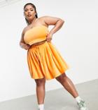 Collusion Plus Pleated Mini Velour Matching Skirt In Orange