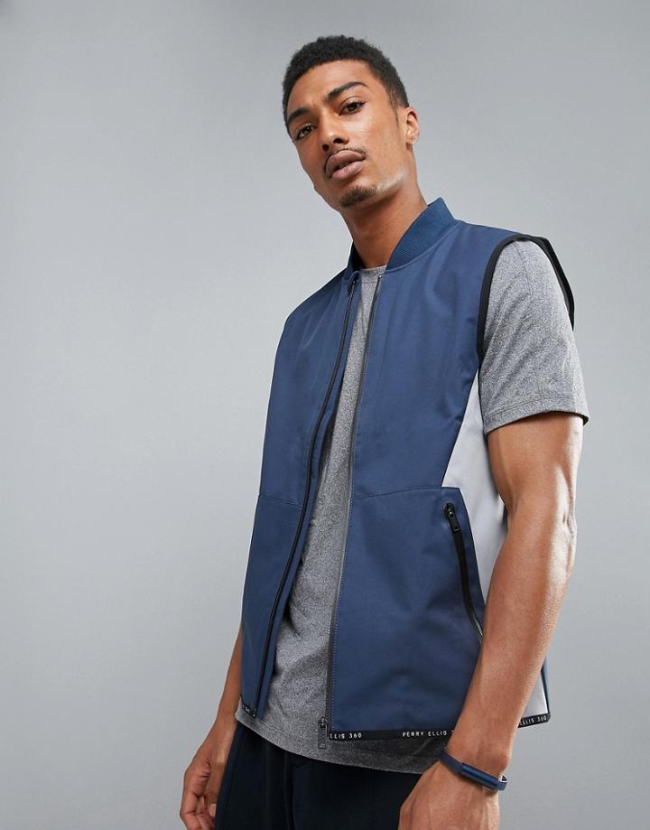 Perry Ellis 360 Running Vest Bonded Thermal In Navy - Navy