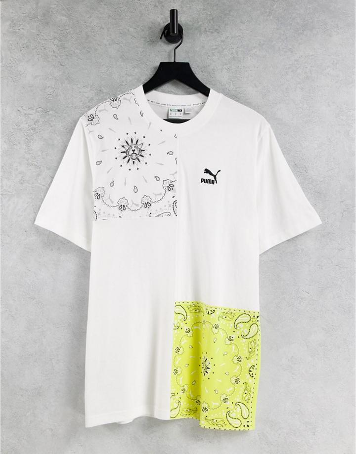 Puma Offbeat Paisley Patchwork Logo T-shirt In White