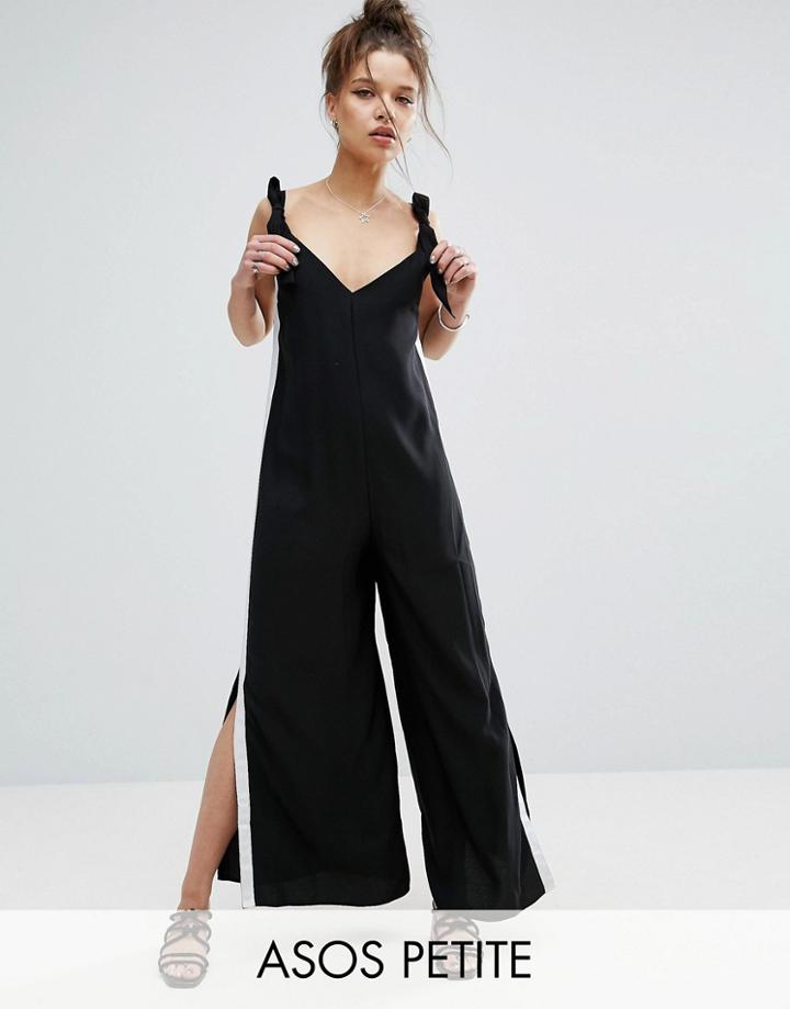 Asos Petite Minimal Jumpsuit With Grosgrain Trim And Knot Detail - Black